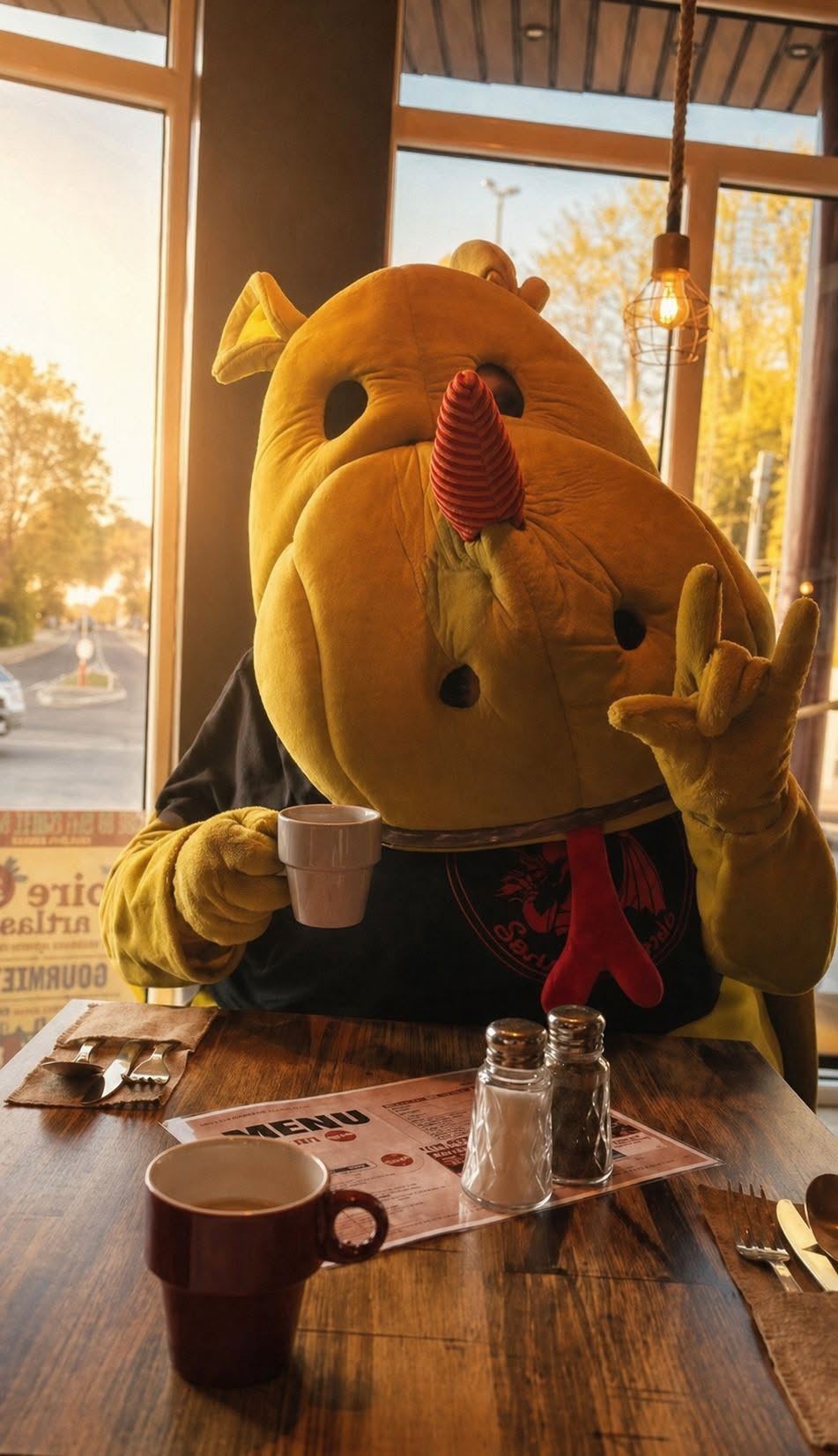 Mascotte dans la salle de L'Arène Sandwicherie