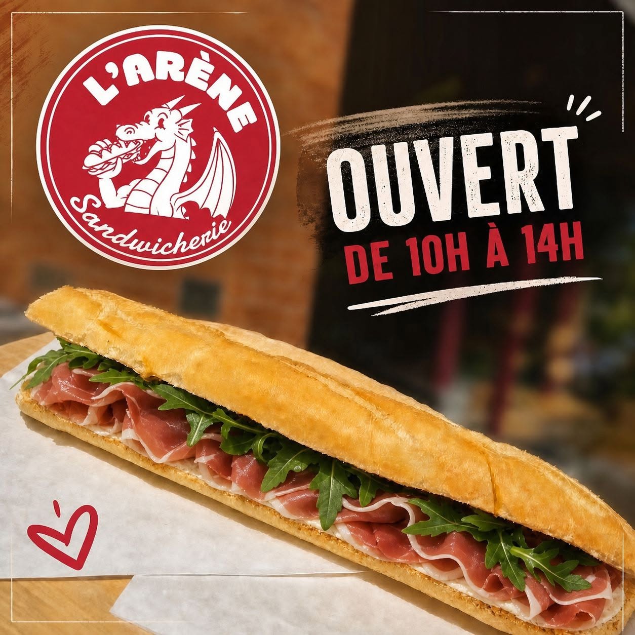 Grand sandwich au jambon de Parme et roquette de L'Arène